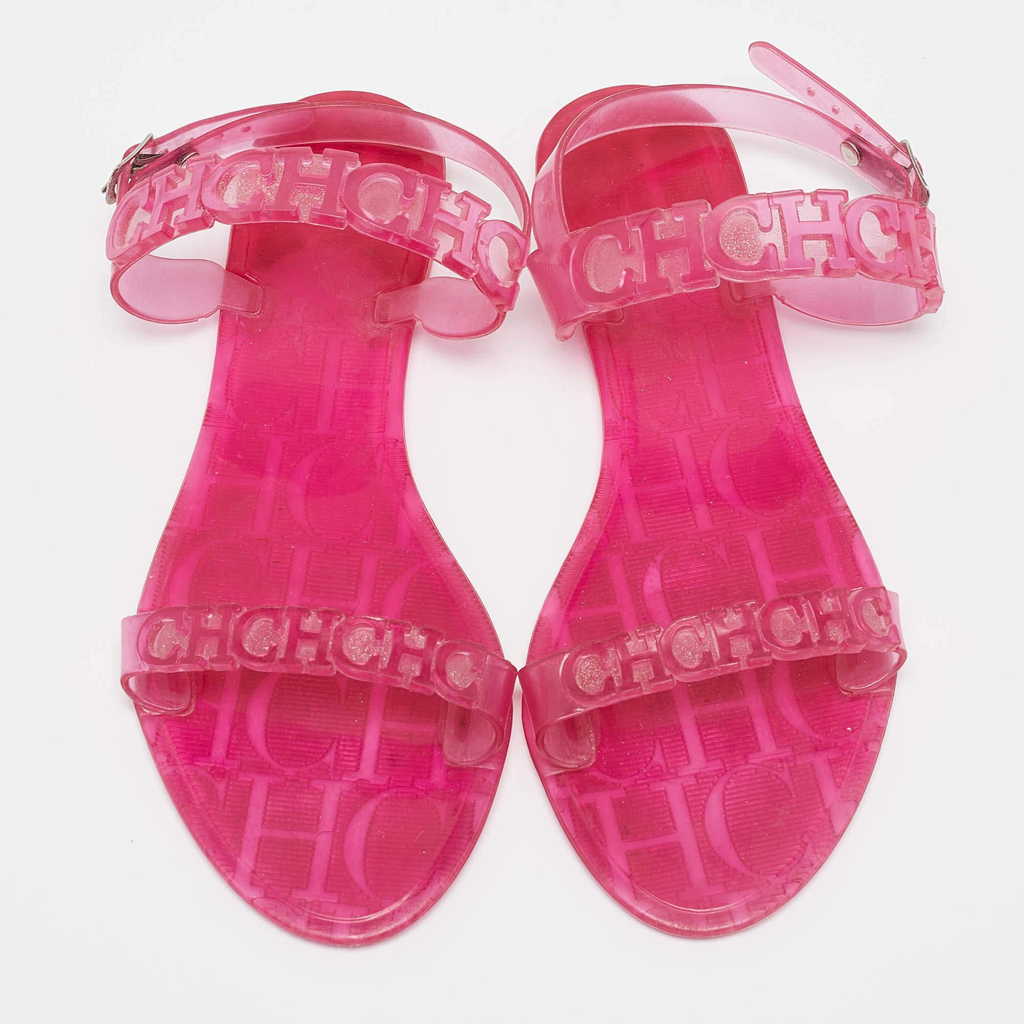Rose Sandales plates Carolina Herrera rose Jelly Ankle Strap Taille 37 en vente