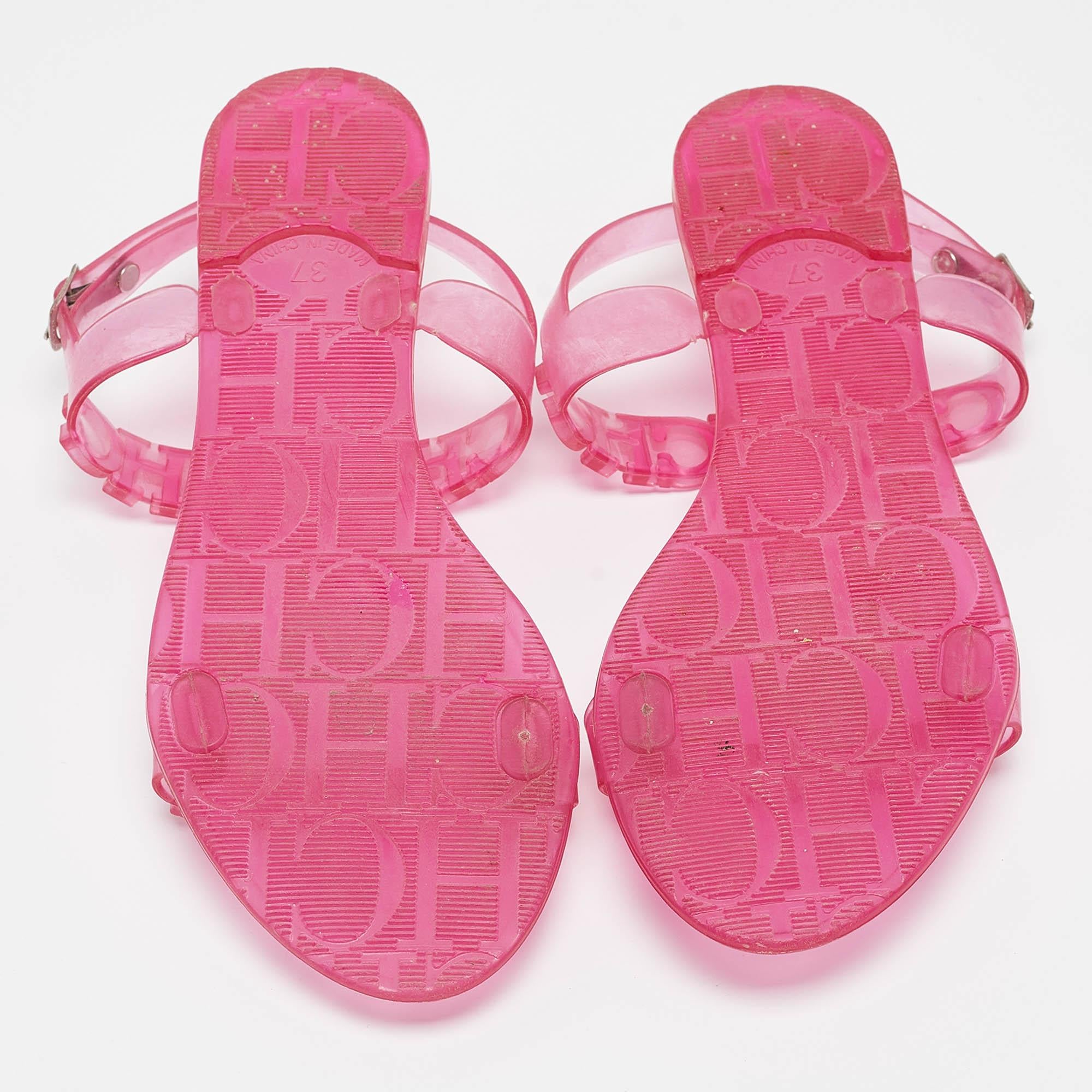 Sandales plates Carolina Herrera rose Jelly Ankle Strap Taille 37 en vente 1