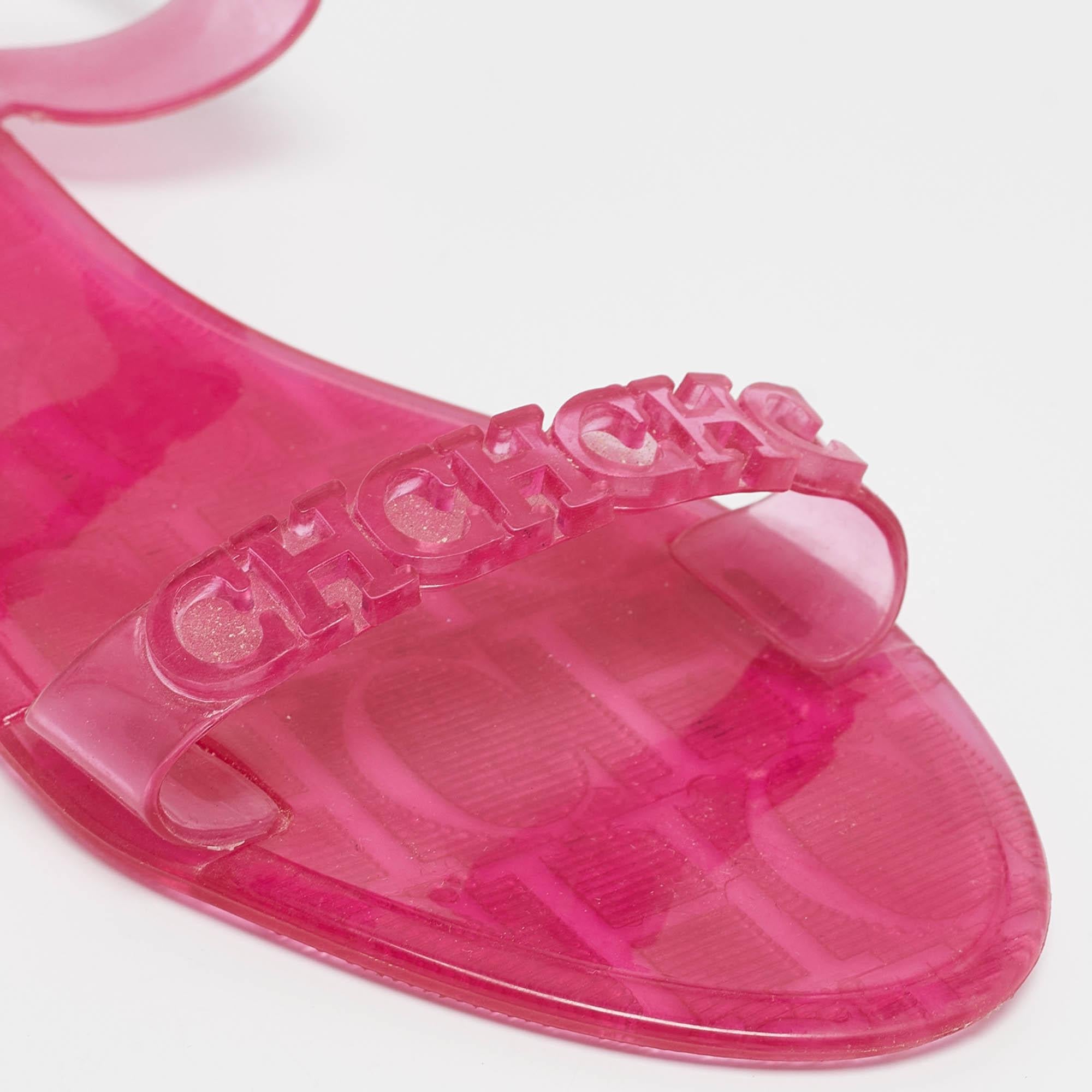 Sandales plates Carolina Herrera rose Jelly Ankle Strap Taille 37 en vente 2