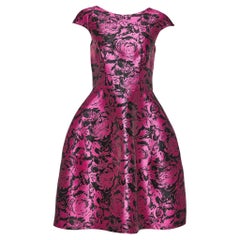 CH Carolina Herrera Pink Rose Jacquard Sleeveless Flared Short Dress S