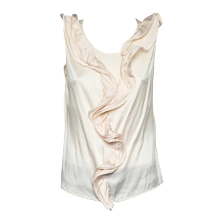 CH Carolina Herrera Pink Silk Satin Ruffled Sleeveless Top L