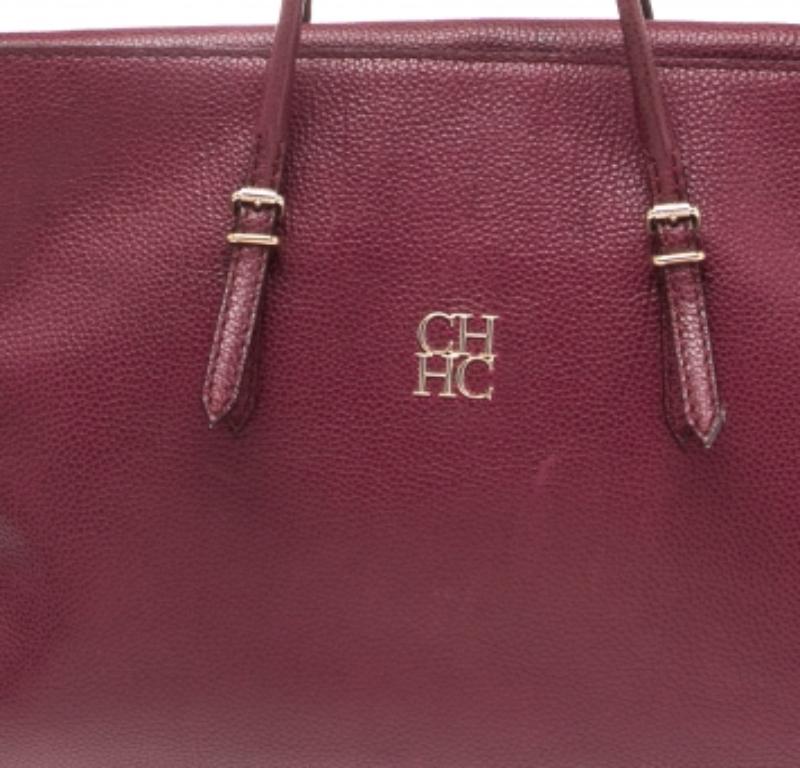 CH Carolina Herrera Plum Leather Tempo Collection Adagio Tote 1
