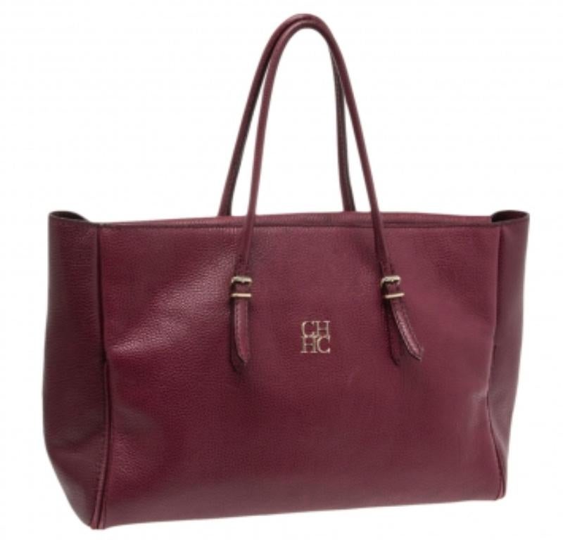 CH Carolina Herrera Plum Leather Tempo Collection Adagio Tote 2