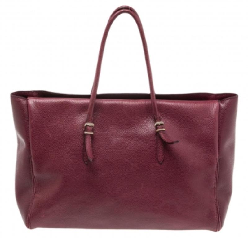CH Carolina Herrera Plum Leather Tempo Collection Adagio Tote 3