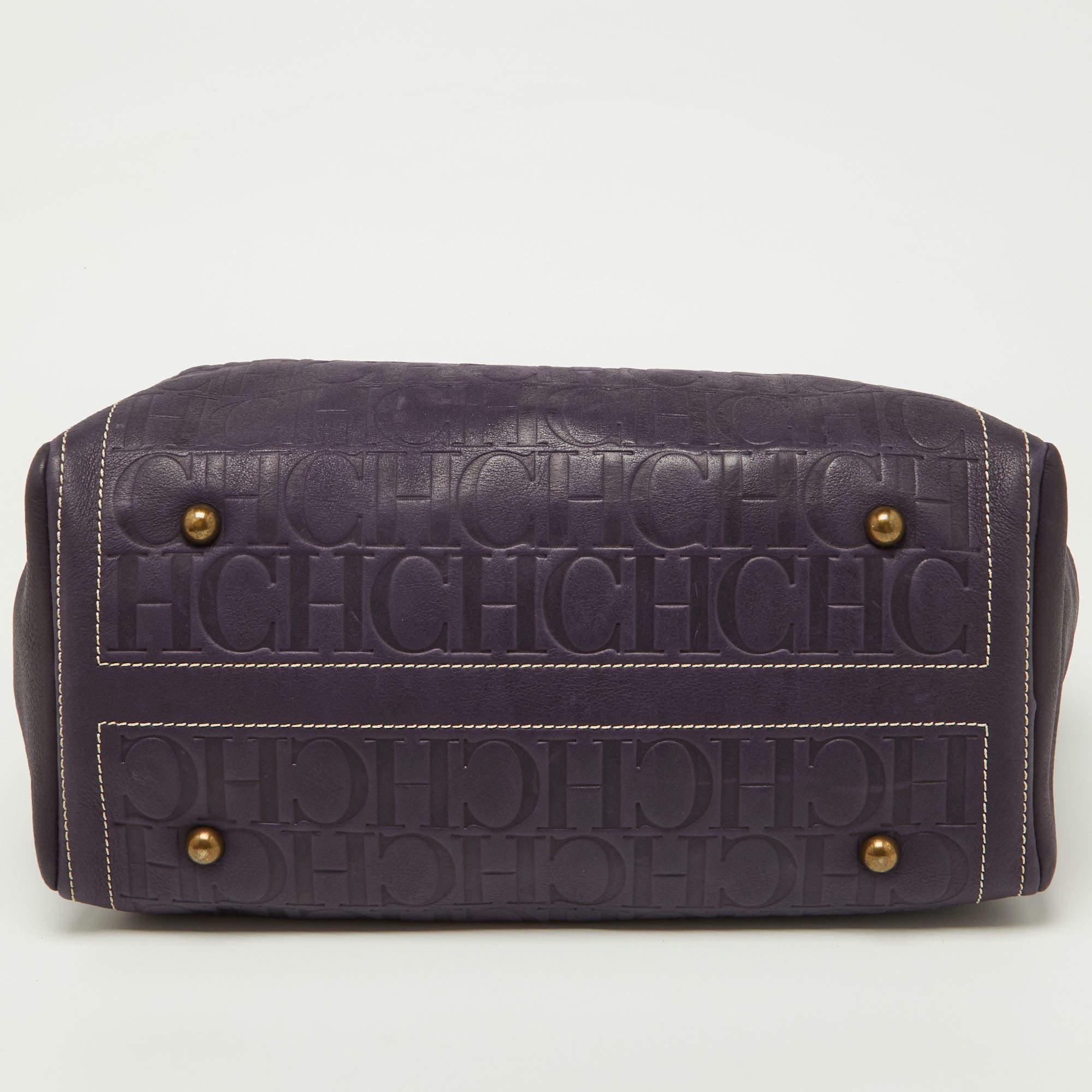 CH Carolina Herrera Purple/Beige Monogram Leather Andy Shopper Tote For Sale 7