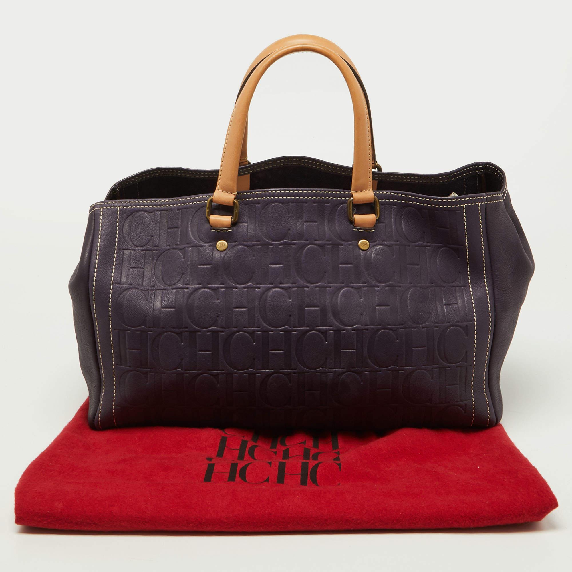 CH Carolina Herrera Purple/Beige Monogram Leather Andy Shopper Tote For Sale 9
