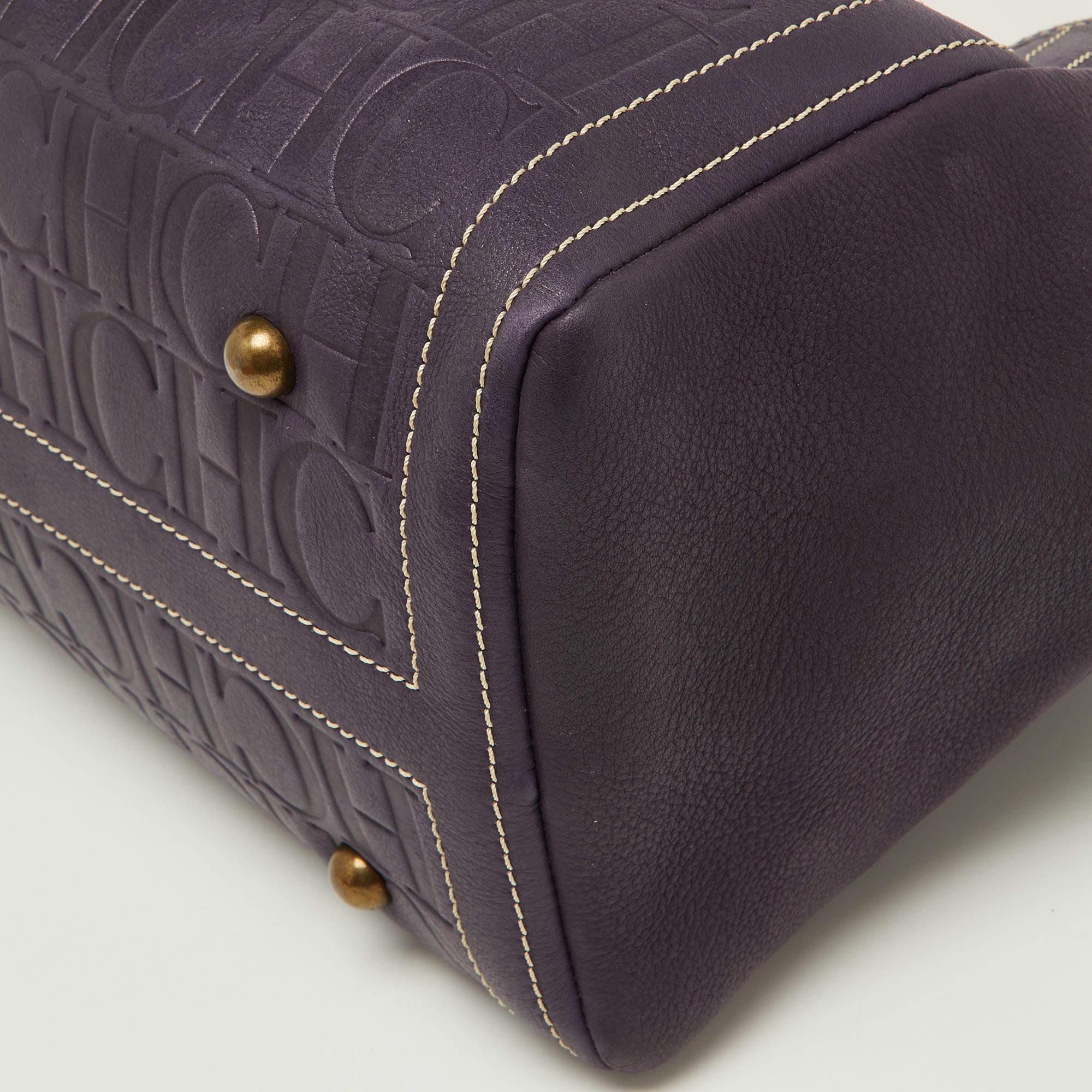 CH Carolina Herrera Purple/Beige Monogram Leather Andy Shopper Tote For Sale 1