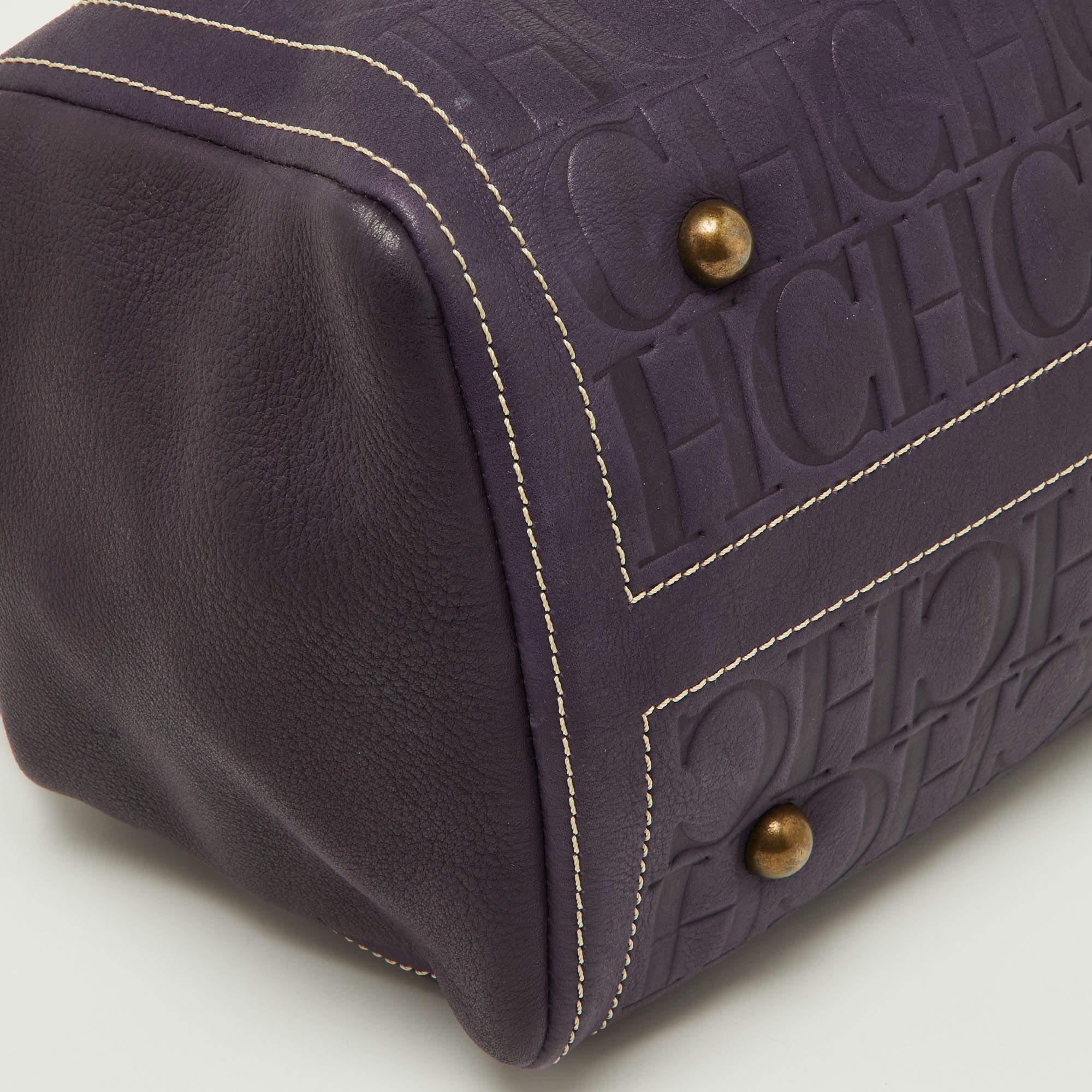 CH Carolina Herrera Purple/Beige Monogram Leather Andy Shopper Tote For Sale 3