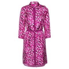 CH Carolina Herrera Purple Floral Printed Silk Shirt Dress S