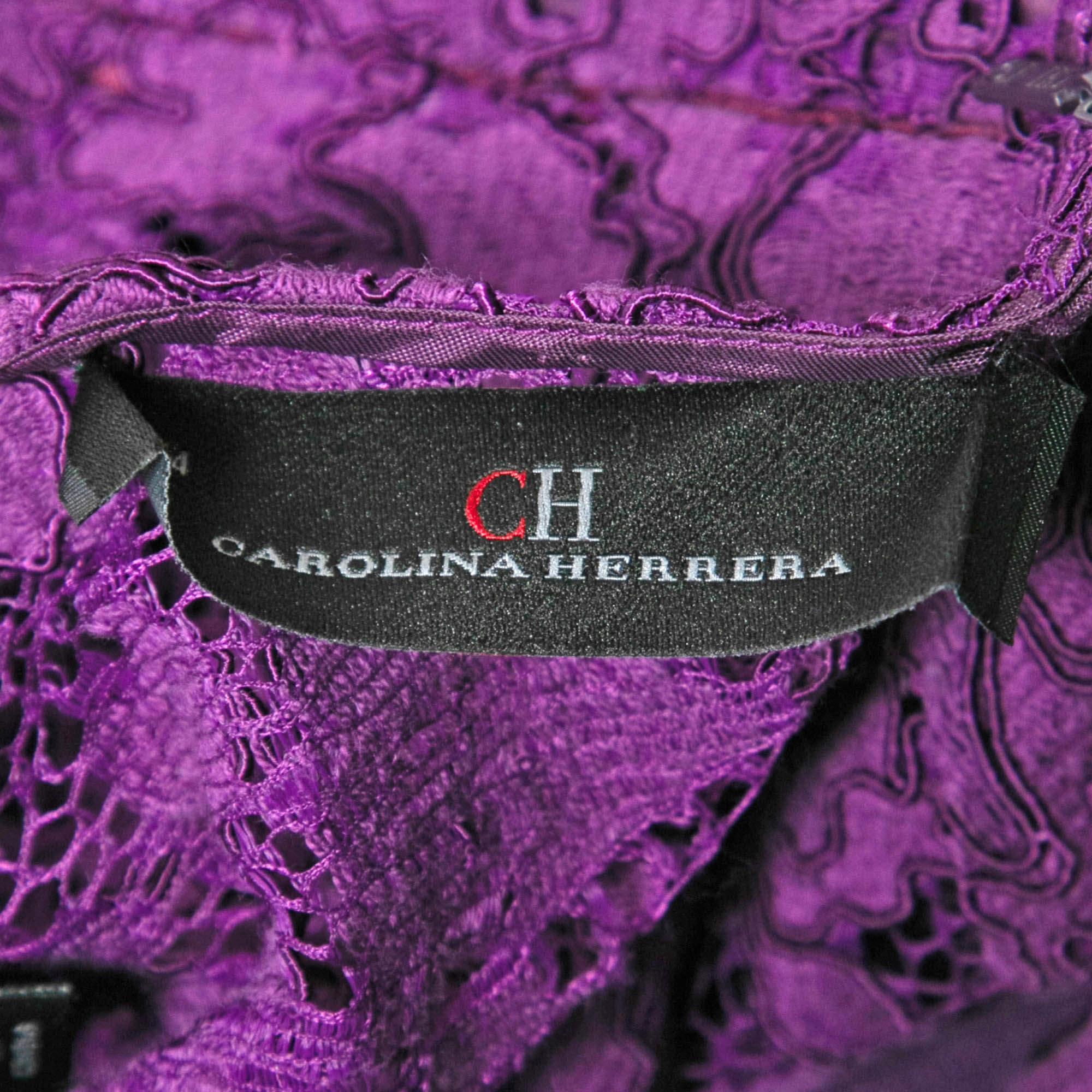 CH Carolina Herrera Purple Lace & Satin Midi Dress S In Excellent Condition In Dubai, Al Qouz 2