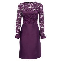 CH Carolina Herrera Purple Lace & Satin Midi Dress S
