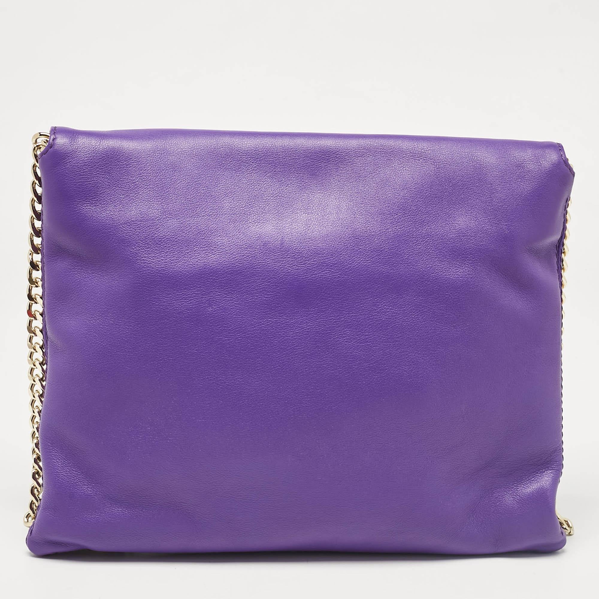 Women's CH Carolina Herrera Purple Leather Flap Shoulder Bag For Sale