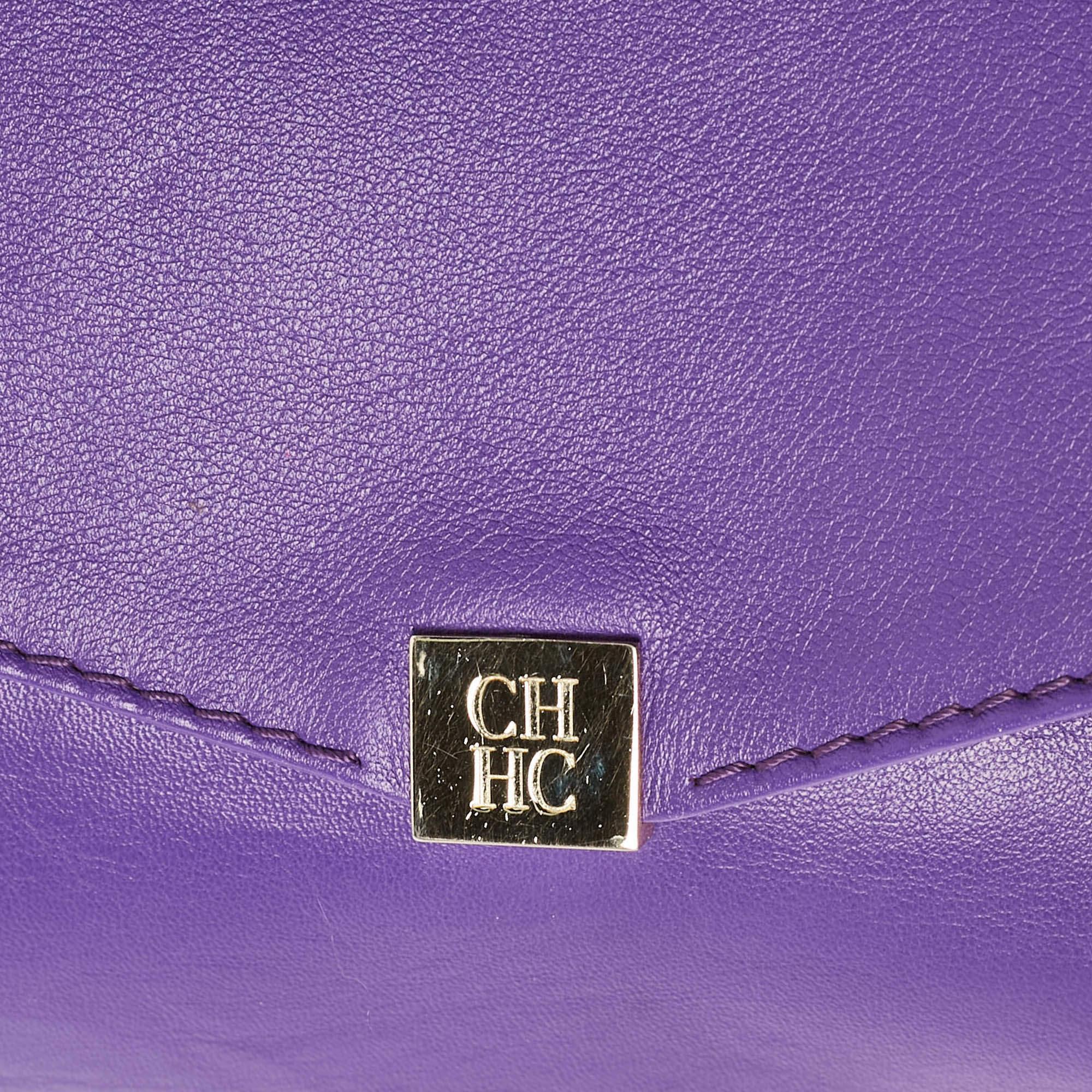 CH Carolina Herrera Purple Leather Flap Shoulder Bag For Sale 3
