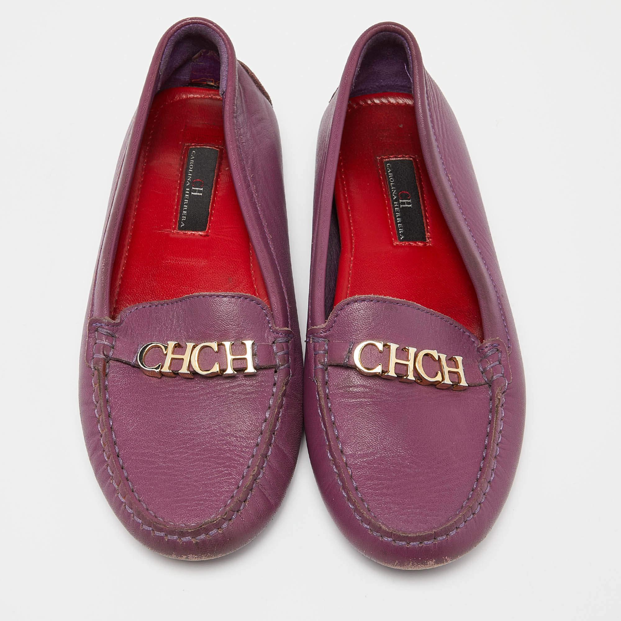 CH Carolina Herrera Mocasines de cuero morado con logotipo Talla 37 Gris en venta
