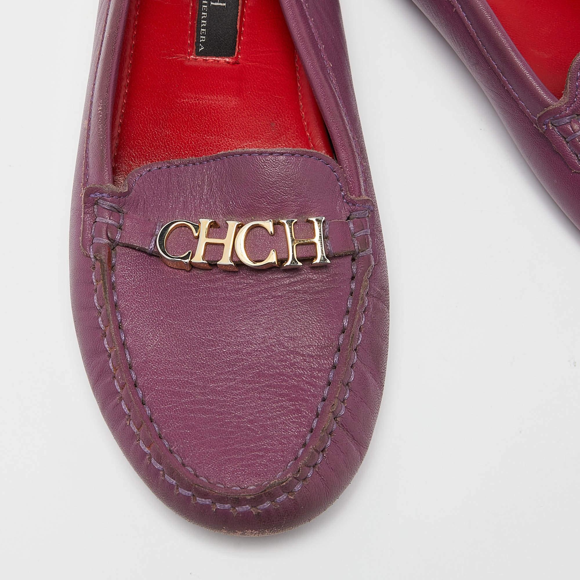 CH Carolina Herrera Mocasines de cuero morado con logotipo Talla 37 en venta 2
