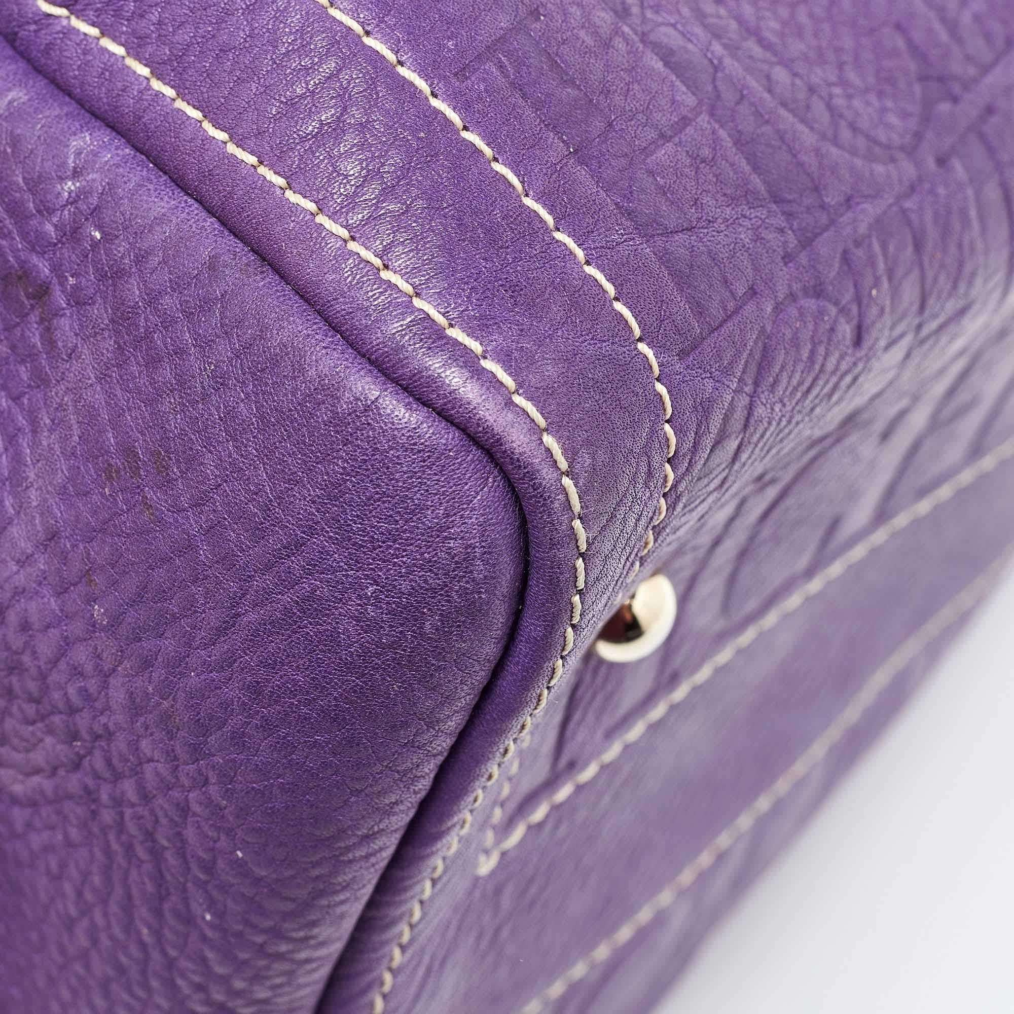 CH Carolina Herrera Purple Monogram Leather Andy Boston Bag 1