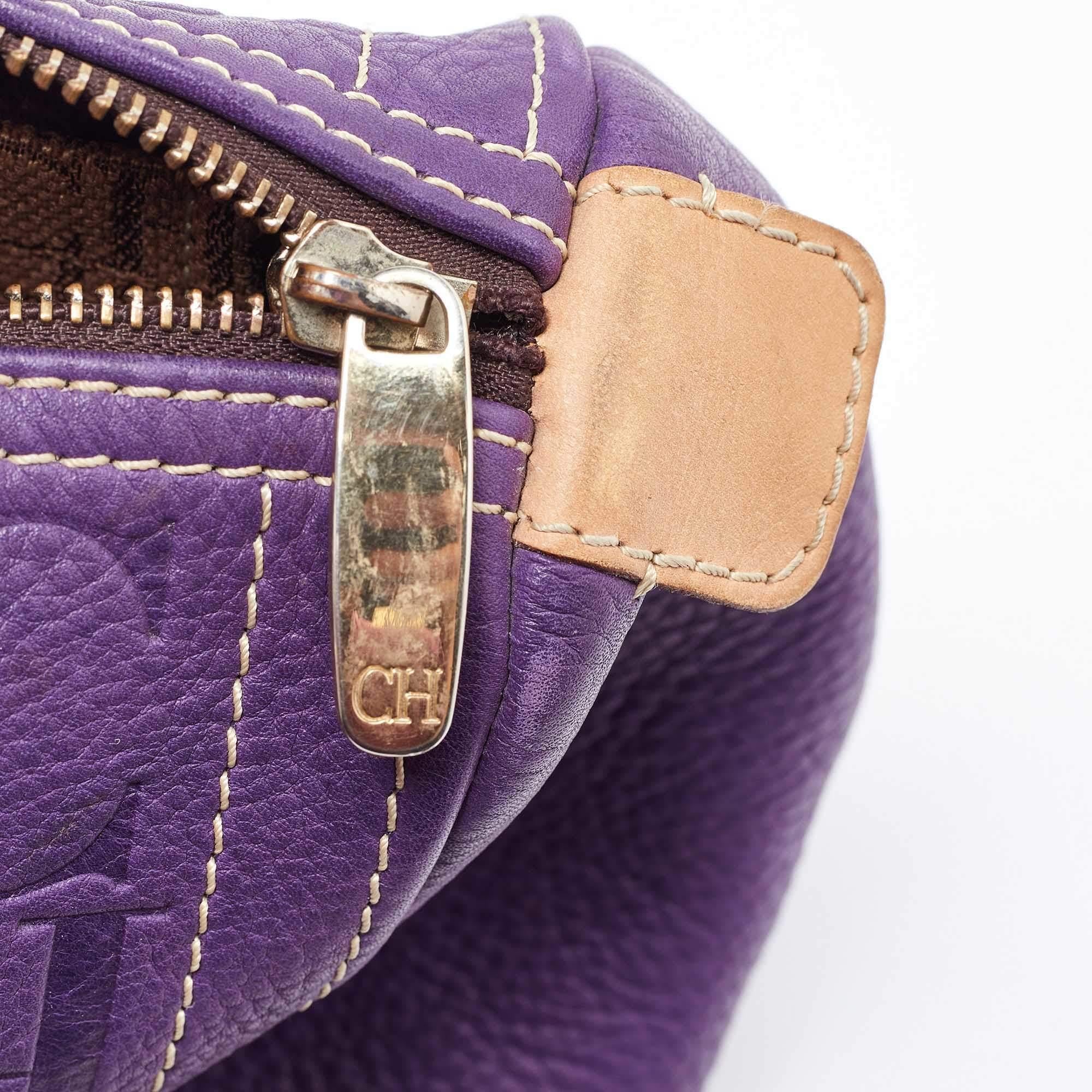 CH Carolina Herrera Purple Monogram Leather Andy Boston Bag 2