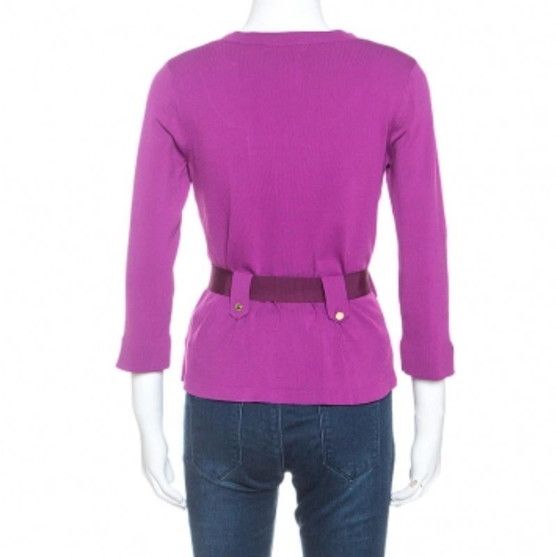 Viola CH Carolina Herrera Cardigan con cintura in maglia elasticizzata viola XS in vendita