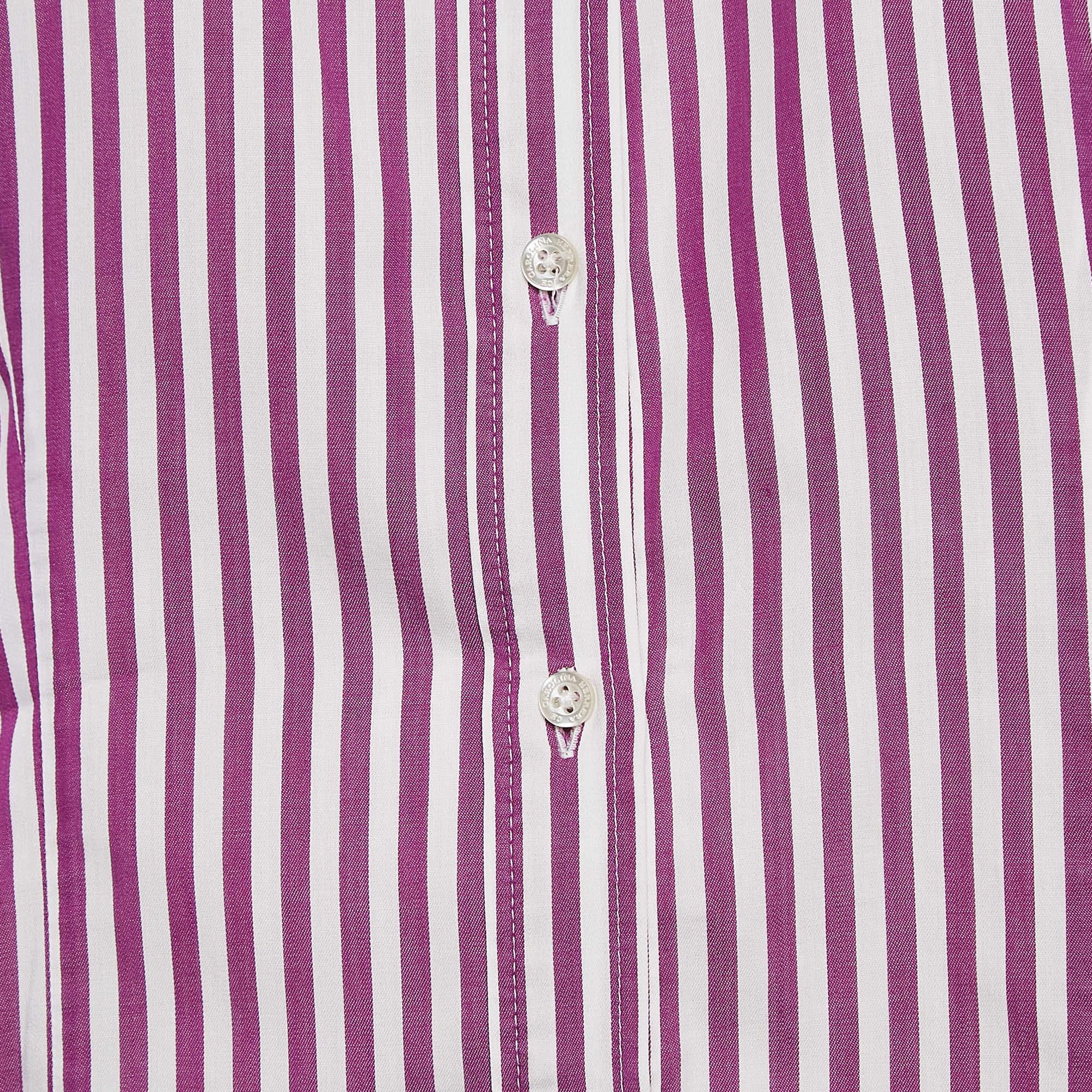Gray CH Carolina Herrera Purple Striped Cotton Button Front Shirt M