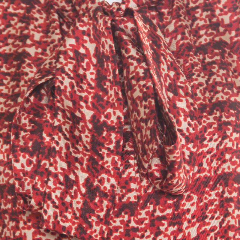 Women's CH Carolina Herrera Red Abstract Printed Silk Button Front Tunic Dress S
