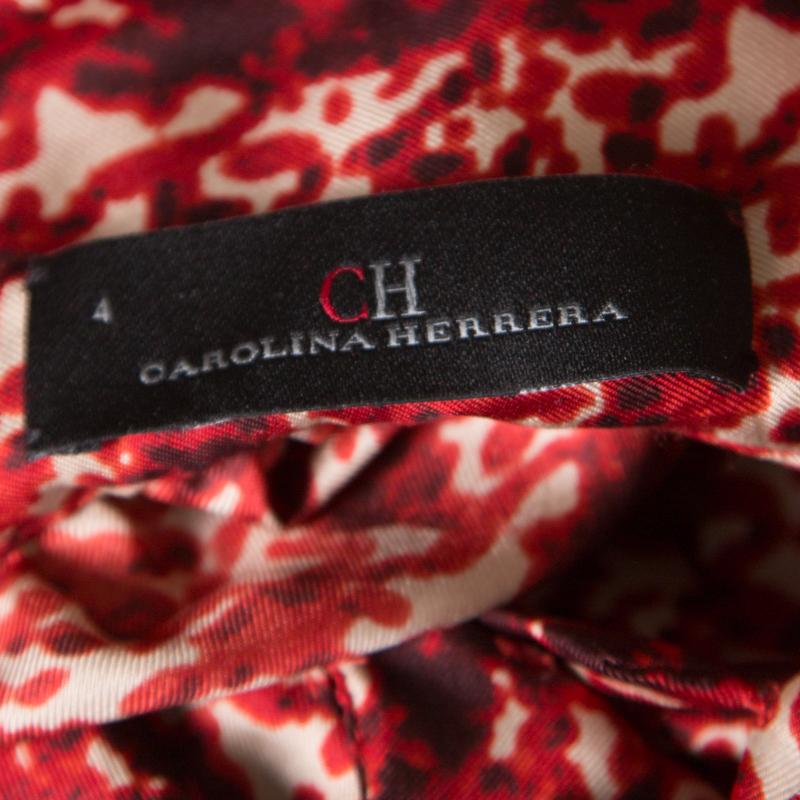 CH Carolina Herrera Red Abstract Printed Silk Button Front Tunic Dress S 2