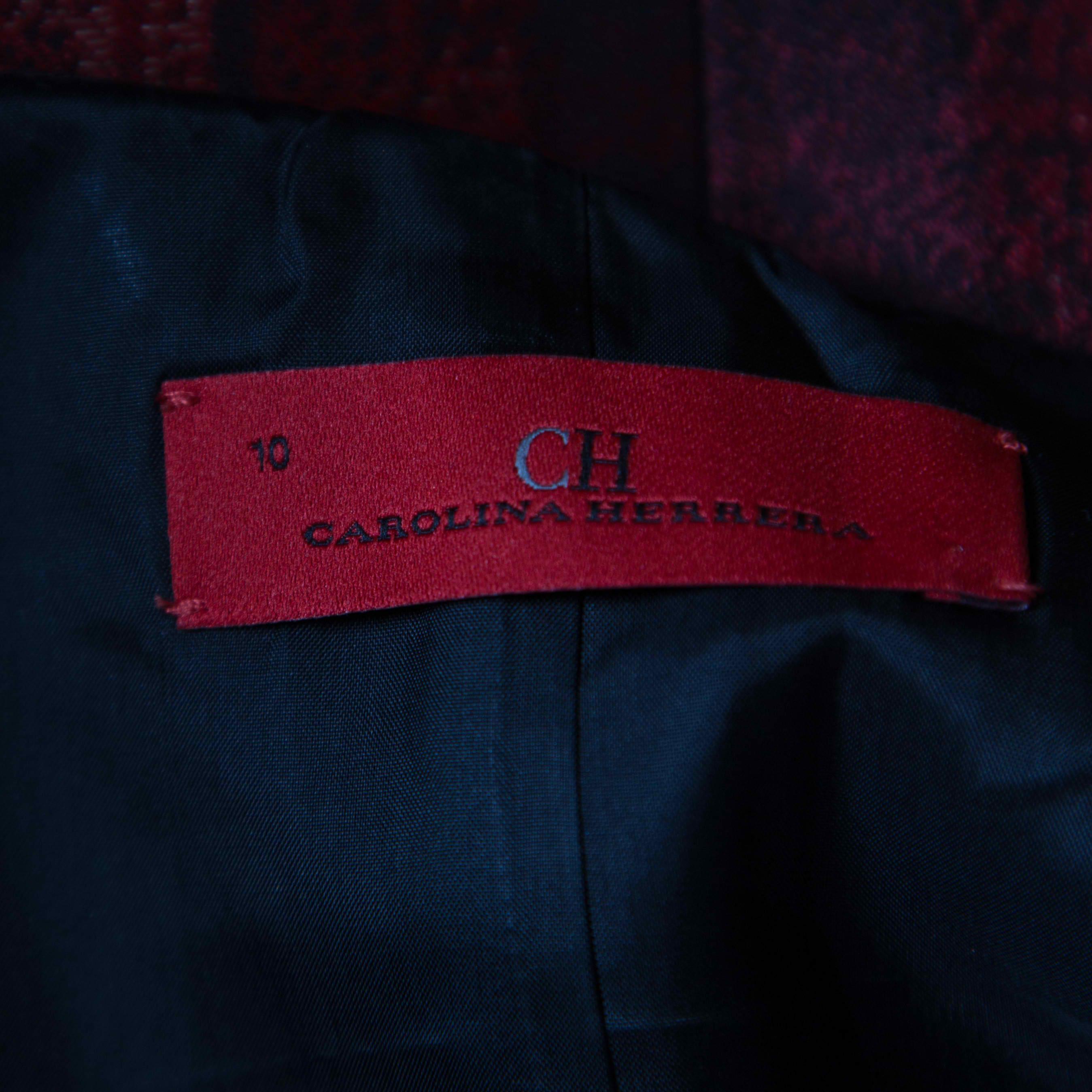 Brown CH Carolina Herrera Red and Black Abstract Pattern Jacquard Sheath Dress L