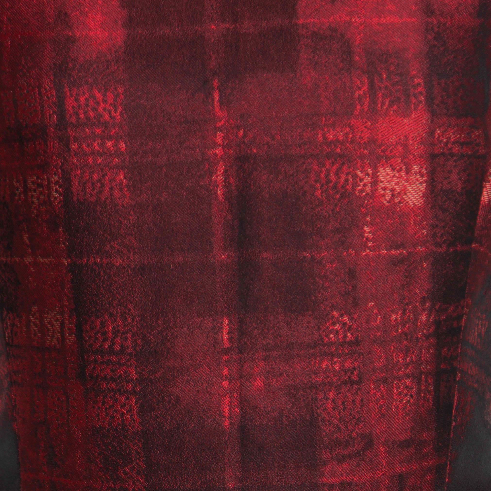 Women's CH Carolina Herrera Red and Black Abstract Pattern Jacquard Sheath Dress L
