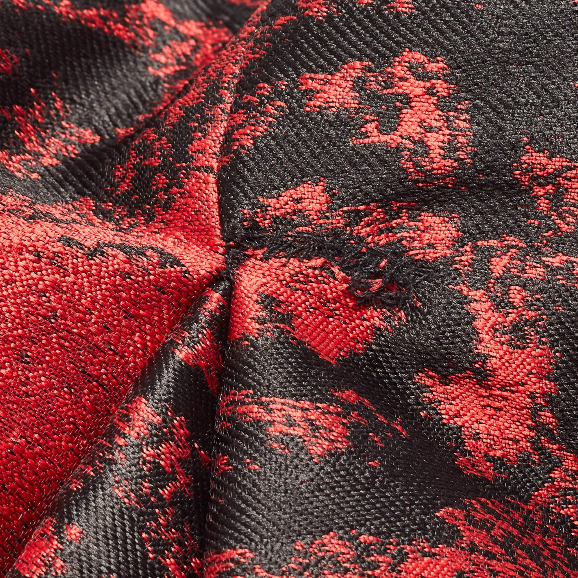 Brown CH Carolina Herrera Red & Black Floral Jacquard Strapless Mermaid Gown M For Sale