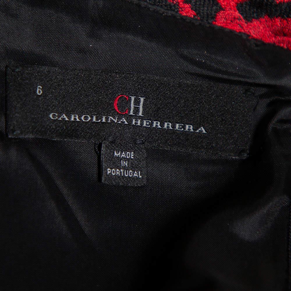 CH Carolina Herrera Red & Black Floral Jacquard Strapless Mermaid Gown M For Sale 1