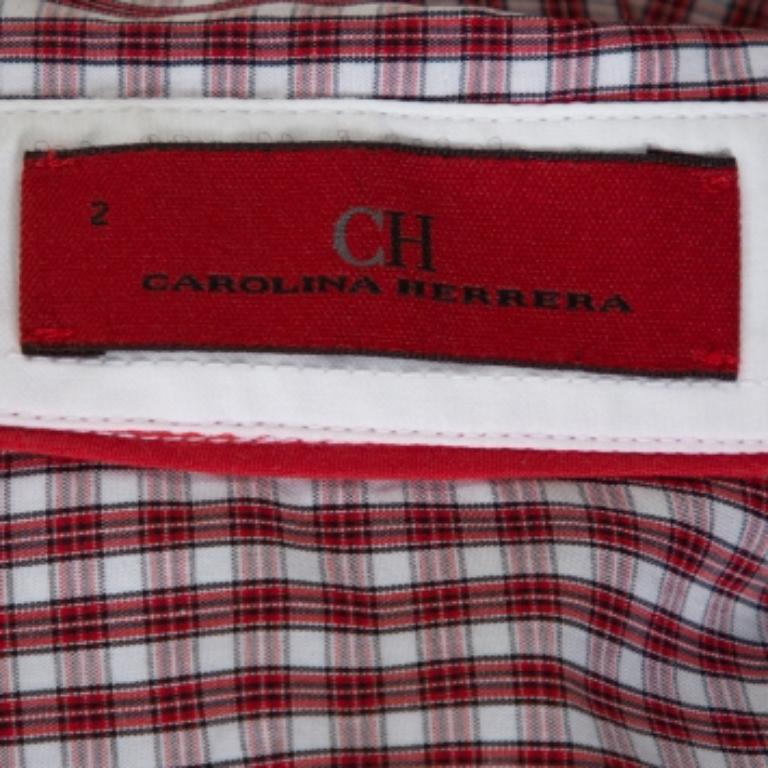 Women's CH Carolina Herrera Red Checked Cotton Long Sleeve Shirt S For Sale