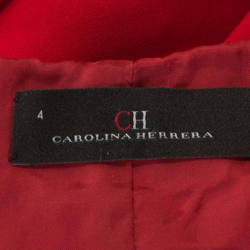 CH Carolina Herrera Red Crepe Ruffle Detail Sleeveless Maxi Dress S 1