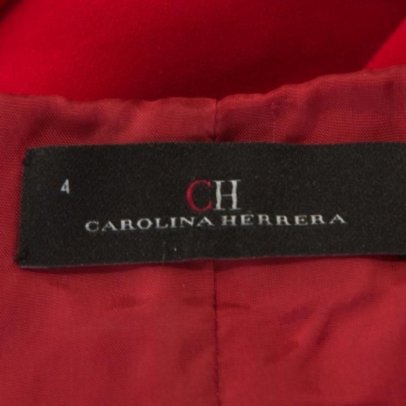 CH Carolina Herrera - Maxi abito senza maniche in crepe rossa con dettagli a volant S in vendita 1