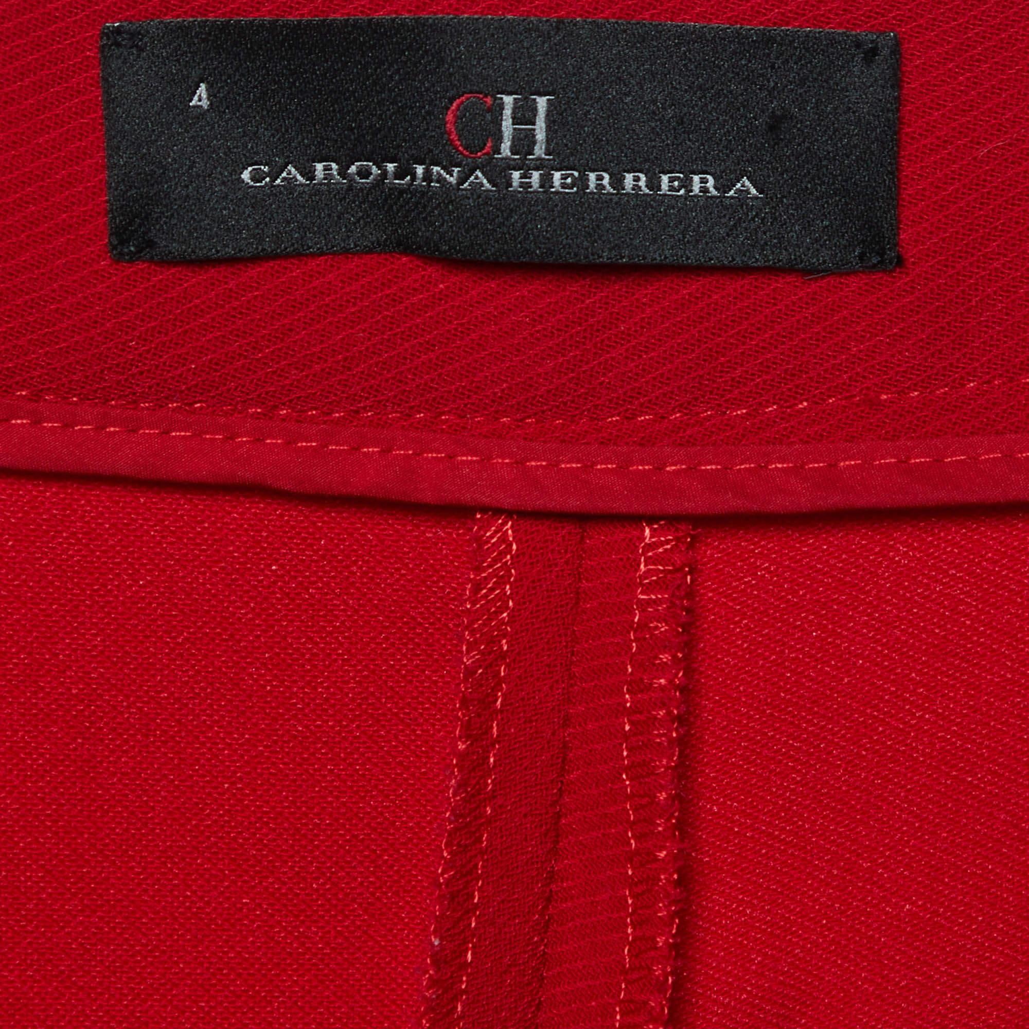 Women's CH Carolina Herrera Red Crepe Wide Leg Trousers S