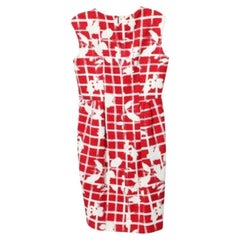 CH Carolina Herrera Rotes, geblümtes, Gitter bedrucktes Etuikleid M