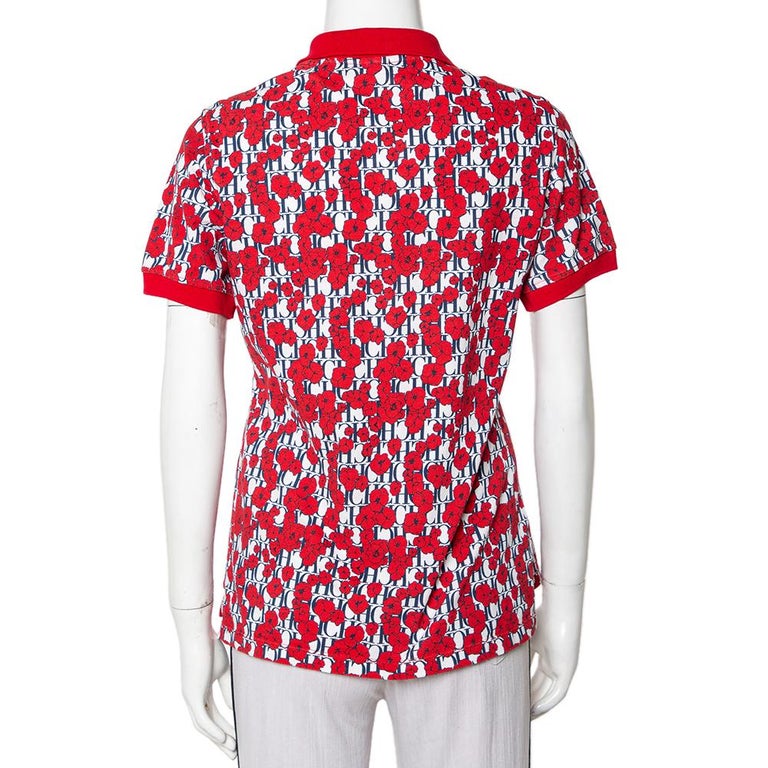 CH Carolina Herrera Rotes Baumwoll-Piqué-Polo-T-Shirt mit Blumen- und  Logodruck M im Angebot bei 1stDibs