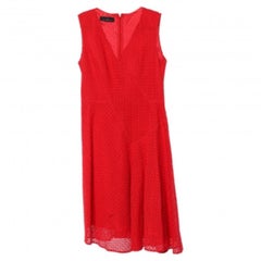 CH Carolina Herrera Rotes Kleid mit ausgestelltem V-Ausschnitt aus Spitze M