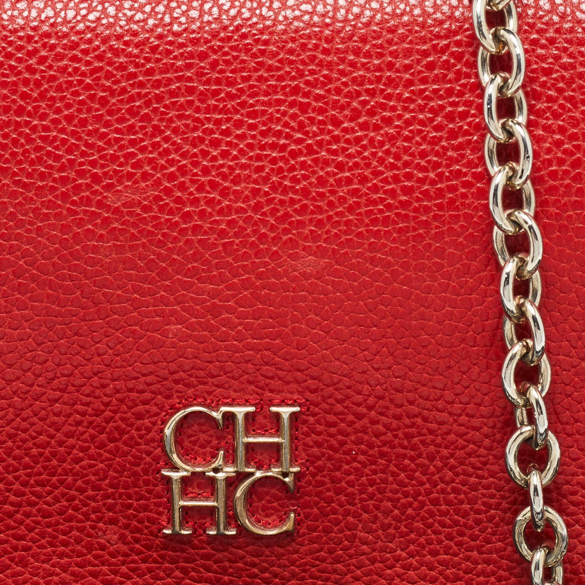 De las mujeres CH Carolina Herrera Bolso de hombro de piel roja con solapa y cadena en venta