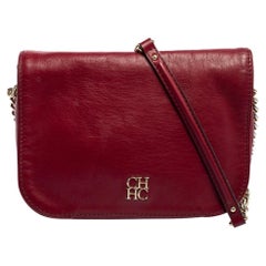 CH Carolina Herrera Red Leather Flap Chain Shoulder Bag