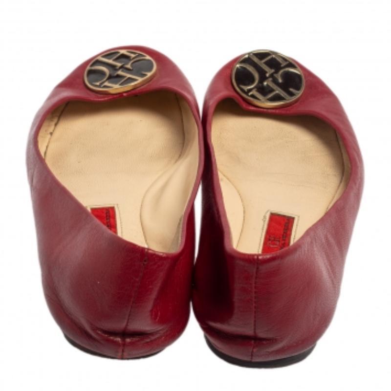 CH Carolina Herrera Red Leather Logo Ballet Flats Size 37 For Sale 1
