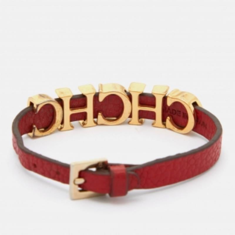 CH Carolina Herrera - Bracelet en cuir rouge avec logo en vente 2