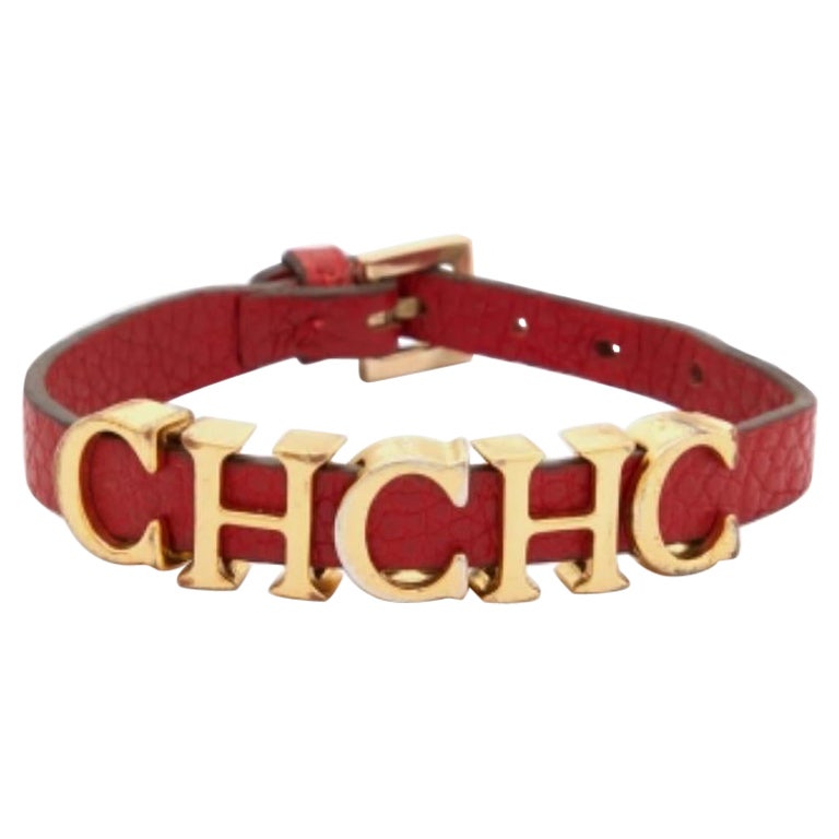 CH Carolina Herrera Pulsera Envolvente de Cuero Rojo con Logotipo