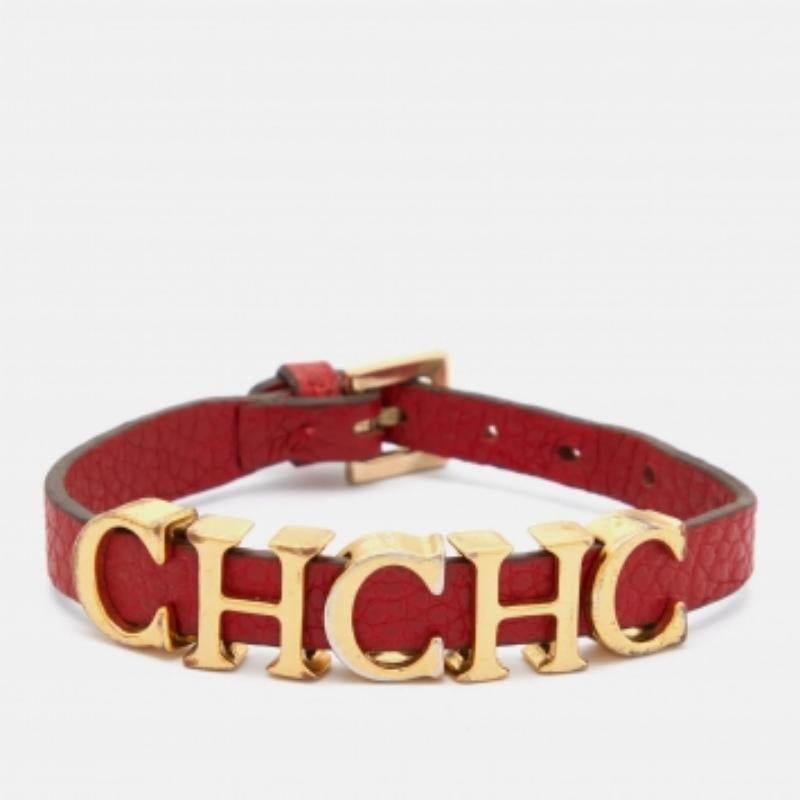 CH Carolina Herrera - Bracelet en cuir rouge avec logo