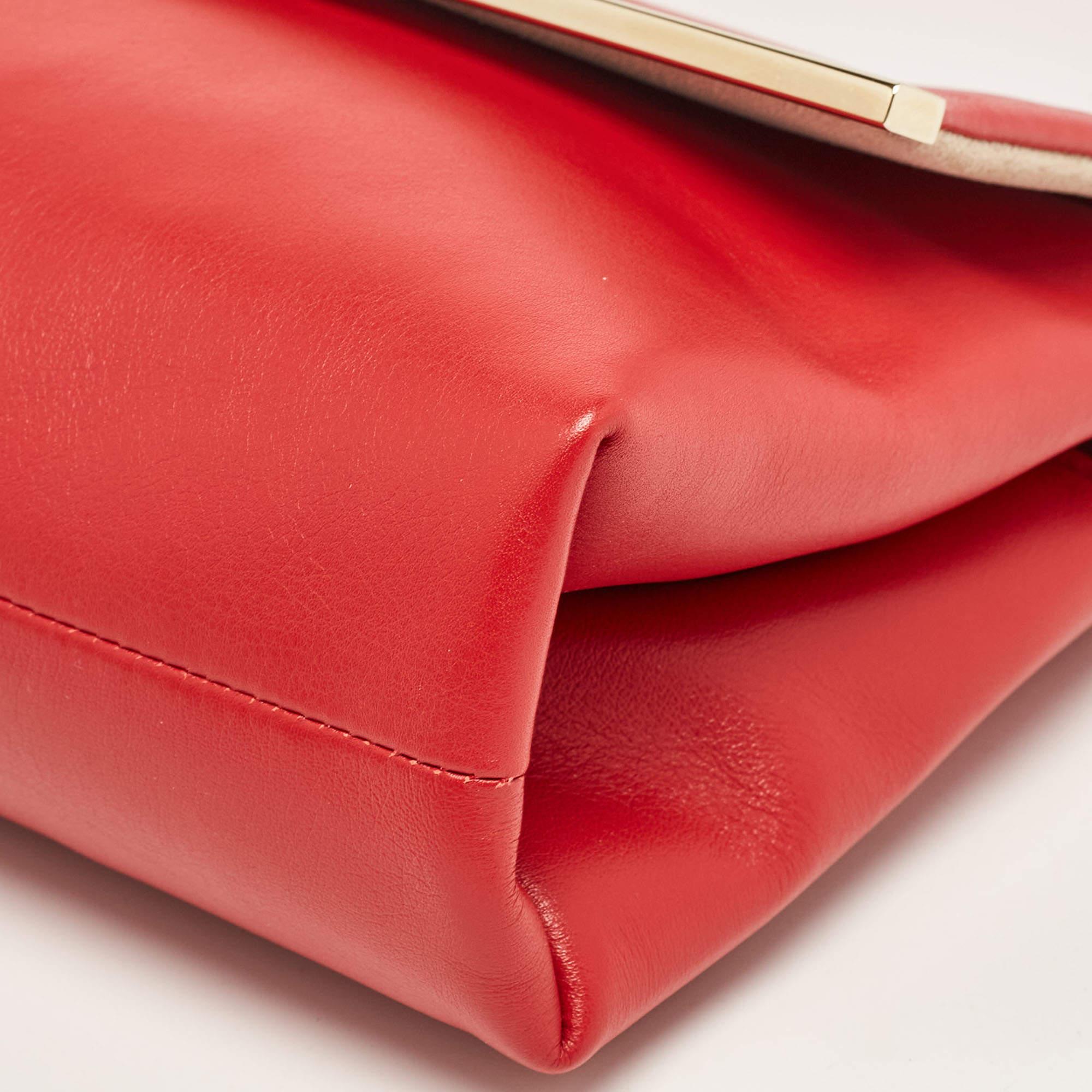 CH Carolina Herrera Red Leather Metal Bar Flap Top Handle Bag For Sale 6