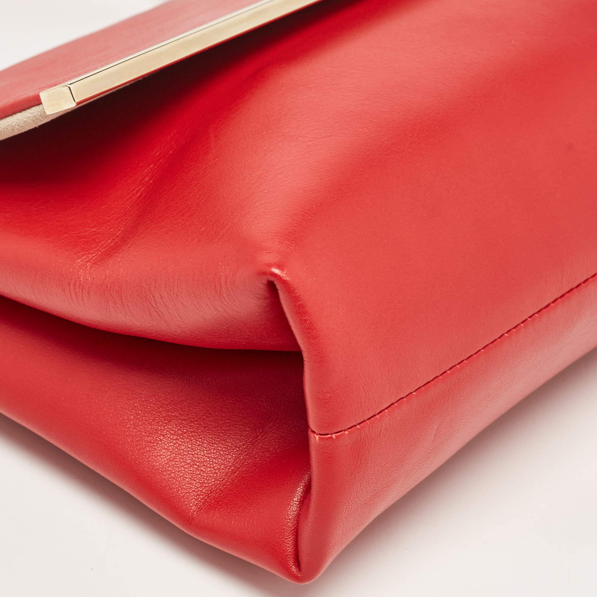 CH Carolina Herrera Red Leather Metal Bar Flap Top Handle Bag For Sale 7