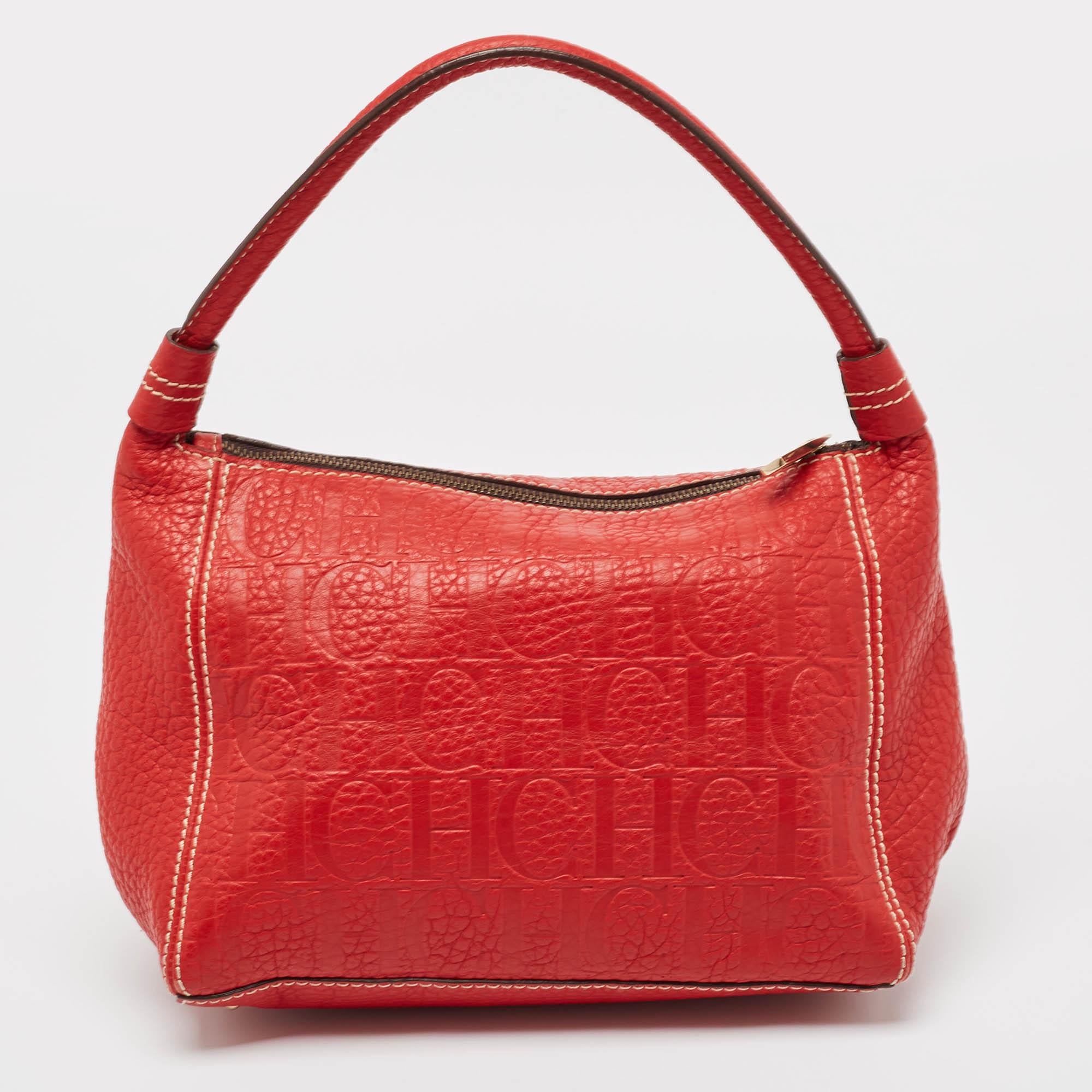 Women's CH Carolina Herrera Red Leather Shoulder Bag