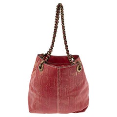 CH Carolina Herrera Red/Metallic Gold Monogram Leather Chain Shoulder Bag