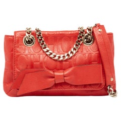 CH Carolina Herrera Red Monogram Embossed Leather Mini Audrey Shoulder Bag