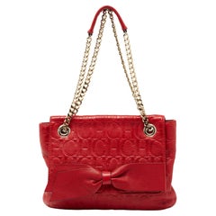 CH Carolina Herrera Red Monogram Leather Audrey Shoulder Bag