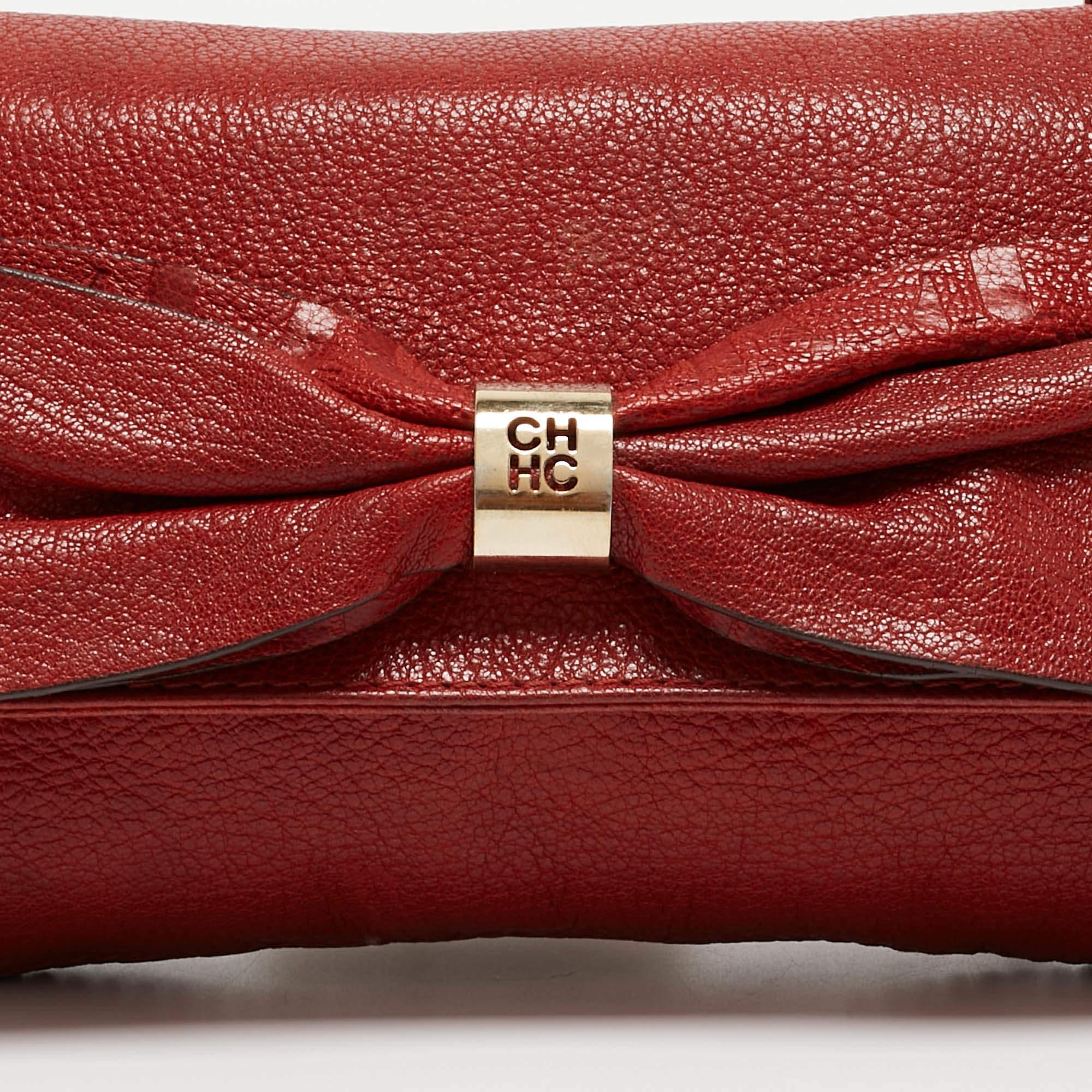 Carolina Herrera pochette en cuir rouge avec nœud papillon CH Pour femmes en vente