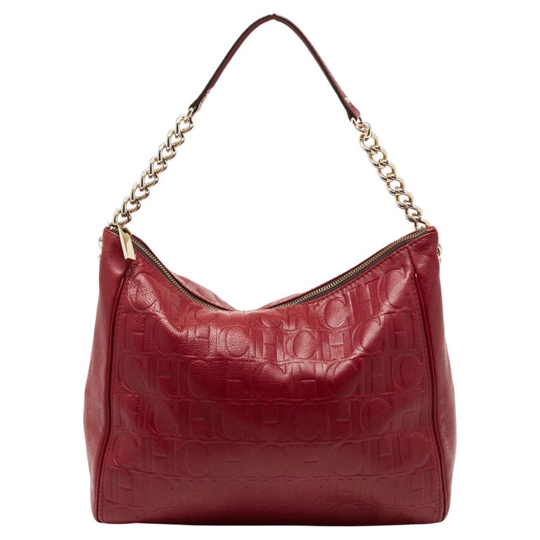 Ch Red CH Carolina Herrera Red Monogram Leather Chain Hobo at 1stDibs